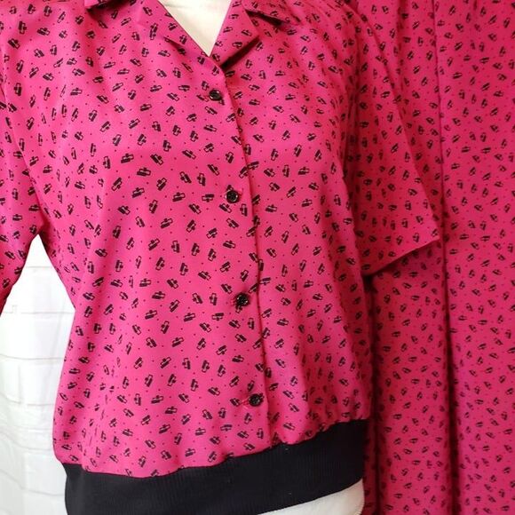 COOL Vintage 70s 80s Classic Directions Fuchsia Print Skirt Set womens 12 L larg - Picture 3 of 7